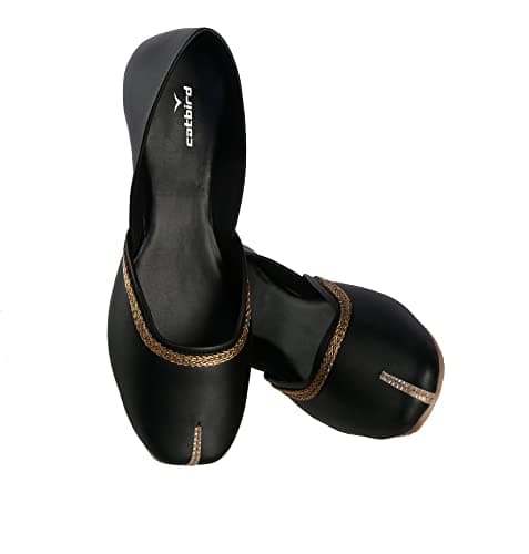 CatBird Women's Black Mojari Traditional Punjabi Jutti Ethnic Shoes 7 UK 4