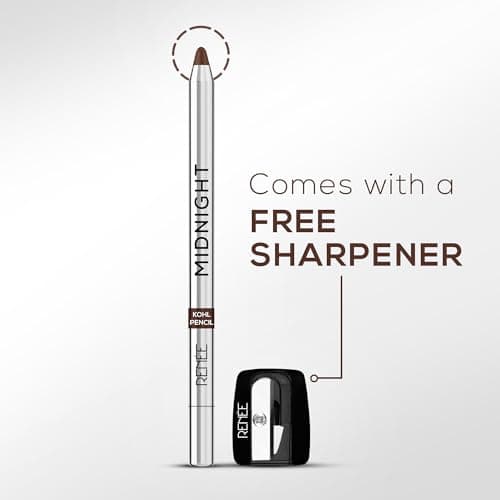 RENEE Midnight Kohl Pencil- Brown | Waterproof, Smudge-proof Kajal With Sharpener | Matte Finish, Long-lasting Upto 24 Hours | One-swipe Application With Vitamin E | 1.5 g 2