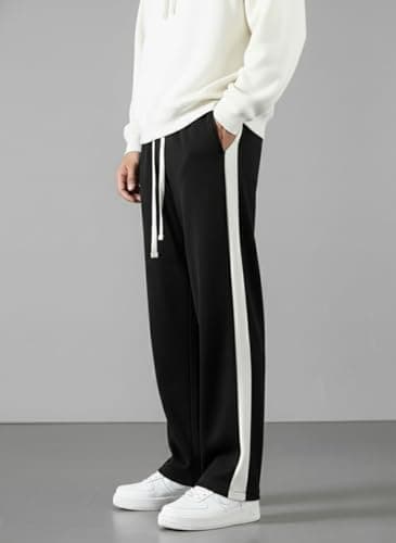 GIBBONTE Men’s Black Lycra Blend Track Pants with Single White Stripe | Stretchable Gym & Running Joggers with Drawstring Waist | Comfortable Bottoms (Black, XL) 3