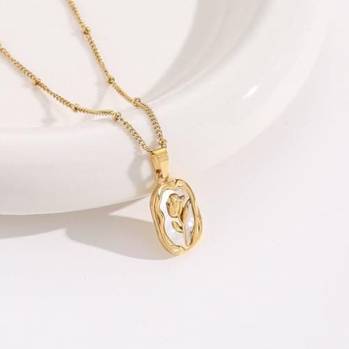 JEWILLEY Vintage Rose Necklace Set For Women Stylish | Anti Tarnish Waterproof Stainless Steel Chain Pendant Necklaces Jewelry for Love | Gold Plated Jewellery Accessories for Woman & Girls | Birthday 3