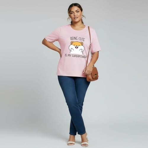 Khakey Womens Pink Round Neck Half Sleeve Graphic Printed Plus Size Tshirt(Pink_756) 4
