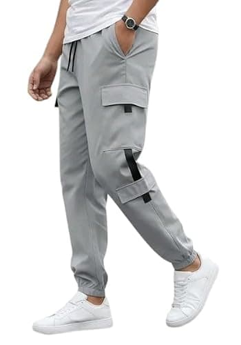 Men’s Spandex Track Cargo Pants – Stretchable Joggers with Side Pockets for Casual Wear Color Grey Size 30
