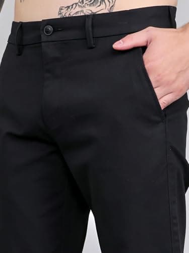 Monte Carlo Men's Slim Fit Solid Trouser|Solid Pattern Casual Trousers | Button Closure | Stylish & Comfortable Formal Trouser for Men's Black 32 5