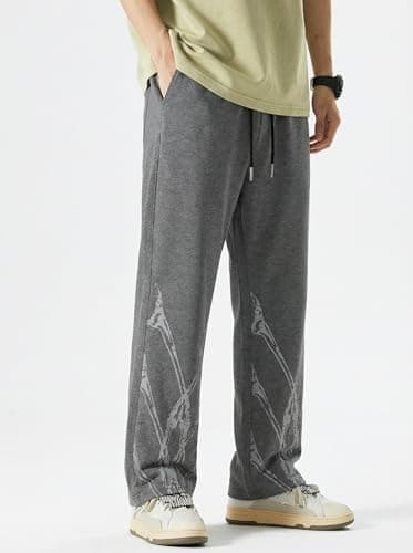 Men's Printed Sweatpants, Drawstring Waist, Straight Leg, Casual Street Style (in, Alpha, M, Regular, Grey) 2