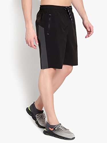 John Ally Gym Shorts for Men | Quick Dry Lightweight Sports Shorts with Zipper Pockets | Regular Fit - Jet Black, L 2