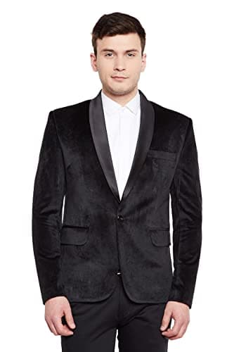 Wintage Men's Regular Fit Tuxedo Formal Blazer (Tuxvelvet201Color3S38_Black_38)