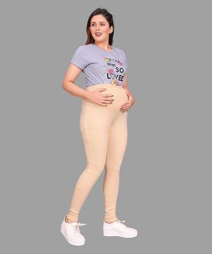 MAMMA'S MATERNITY Women's Heavy Cotton Lycra Cream Maternity Legging (MAMCRMSLDLEG1243-XXL_Cream_XX-Large) 2