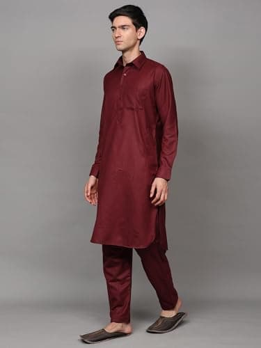 Exotic India Men's Pathani Style Cotton Kurta Pajama Set with Front Pocket | Ethnic Wear Men Kurta Pajama Combo Set 3