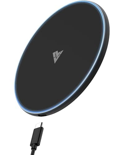 Vaku Luxos® 15W Wireless Charger Albany Series Fast Charging Pad PD Qi-Certified with Type C Cable for iPhone 15/15 Plus/15 Pro/15 Pro Max, iPhone 14/14 Plus/14 Pro/Max, iPhone 13/12/11 Series-Black