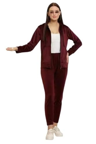 adibaba Women’s & Girls Velvet Tracksuit Set | Soft & Stretchable Velvet Co-Ord Set for Women | Stylish Hooded Jacket & Jogger Pants | Winter Wear Casual for Travel, Gym & Daily. Maroon