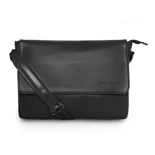 Giordano Unisex Professional 14 inch Laptop Messanger Bag with Spacious Compartment, Adjustable Shoulder Strap | PU Leather Bag For Men & Women, Black