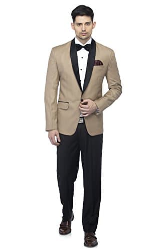 FAVOROSKI Designer Men's Slim Italian Fit Shawl Collar Tuxedo Suit Blazer (Beige, S) 5