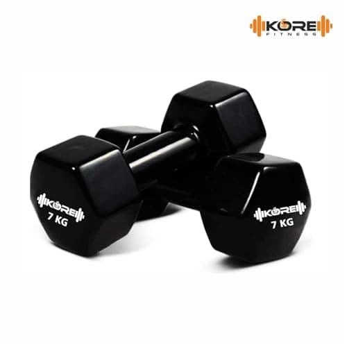 Kore Professional Vinyl 7 Kg (Set of Two) Dumbbells Home Gym Exercise Equipment for Men & Women, Vinyl Coated Hexa (Multicolor) 2