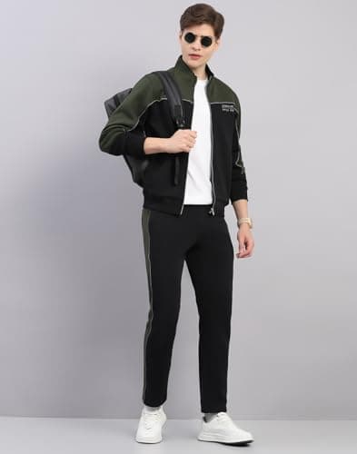 Monte Carlo Men's Regular Fit Self Design Stand Collar Full Sleeve Tracksuit| Men Track Suit | Stylish Sportswear Set with Jacket and Lower | Activewear Set For Men's Black XXL 5