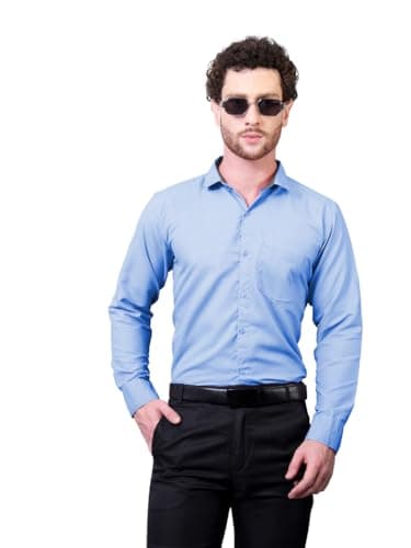 CONTRARY Men's Formal Shirt Sky Blue Solid Cotton Regular Fit Full Sleeve with Spread Collar & Pocket for Office Wear Business Casual Attire for Gents- M