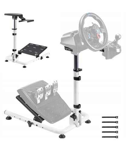 Hoss® Adjustable & Foldable Steering Wheel Stand with Gear Shifter Mount – Compatible with Logitech G29, G923,Thrustmaster and Fanatec – Sturdy Steel Frame with & Anti-Slip Feet