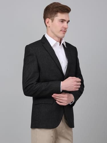 Cantabil Checkered Grey Full Sleeves Notch Lapel Formal Blazer for Men | Formal Blazer for Men | Men Blazer for Formal (MBZF00136_Charcoal_40) 3