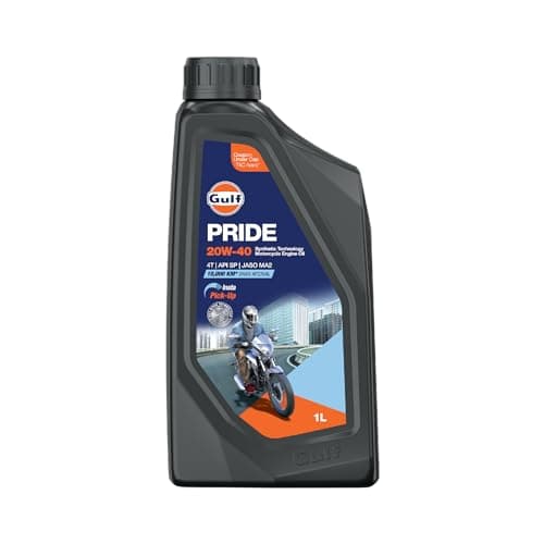 Gulf PRIDE 20W-40 4T API SP, JASO MA2 | 10 K Km Drain Interval | BS6 & earlier | 2 Wheeler Bike 4 Stroke Synthetic Blend Engine Oil [1 L] - Pack of 1