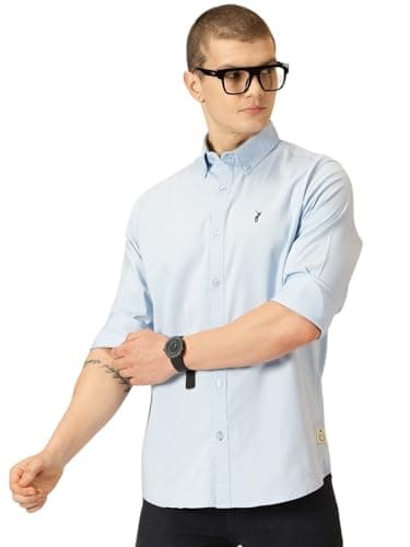 Thomas Scott Men's | Solid | 100% Cotton | Regular Fit | Button Down Collar | Casual | Shirts for Men's (Available in Plus Size)(CCSH013_SkyBlue)