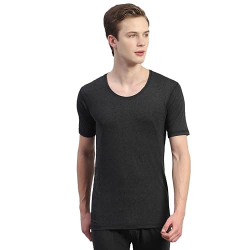 Monte Carlo Mens Grey Solid Cotton Blend Round Neck Half Sleeve Thermal Vest (6230SM2-0-36)