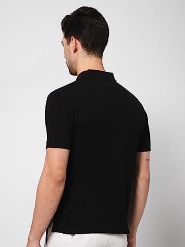 Cantabil Men's Cotton Blend Solid Polo Neck T-Shirt (Regular Fit) Black 5