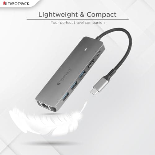 Neopack 6 in 1 USB C Hub Multiport Adapter with HDMI 4K 30Hz, 100W PD Fast Charger, USB 3.0 5Gbps Data Ports, RJ45 for MacBook Pro, MacBook Air, iPad Pro, XPS & More 4