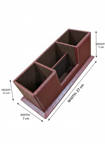 Desk Organizer with Pen Holder & Mobile Stand | Compact Stylish Table Organizer for Office, Home, Study Desk & Stationery (Brown) 2