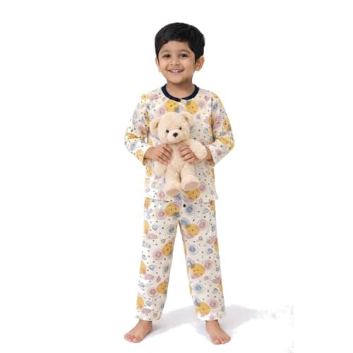3BROS Cotton Bodysuit Dress with Full Pajama and Full Sleeves Night Suit Top Combo Set for Boys & Girls Baby Home Wear and Sleepwear Pack of 1 (Multicolor 29, 6-12 Months)