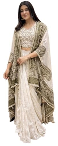 Fashion Since Women's And Girls Indowestern three piece set with embroidery Chinon Silk Fabric Dhoti Blouse Shrug Traditional Indian Ethnic Wear, Wedding Festive Occasion