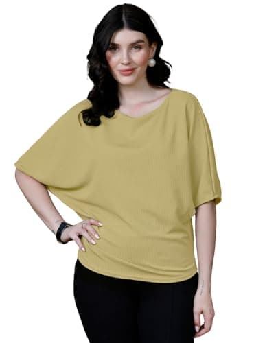 Zilcon Womens Half Ballon Sleeve t-Shirt Tops Boat Neck Loose Fit Casual Workout T-Shirts (in, Alpha, M, Regular, Dark Beige)