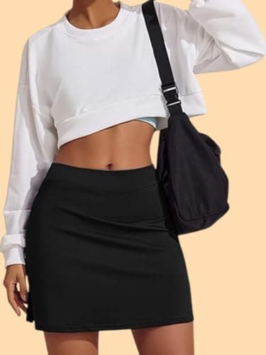 Nora Nico Women's High Rise Flared Stretchy Opaque Skater Skirts with Shorts (skater-Skirt-Black-3XL) 3