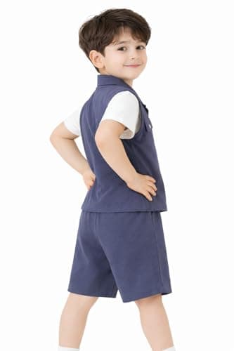 3BROS Kids Cotton Shirt Shorts Set for Boys Kids Clothing/Boys Clothing Set (Party/Festive) Wear (Navy Blue, 3-4 Years) 3