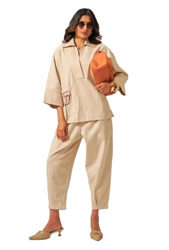 Asmeriyo Women Embroidery Co Ord Set | Women 2 Pic Kurta Set I Fancy Kurta Set | Stylish Kurti Outfit | Co-Ordination Wear | Festive and Casual wear (220-A-CREAM-S)