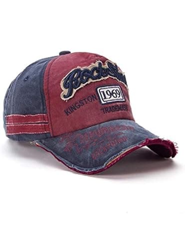 RebelBoat Unisex 1969 Denim Caps | Casual Sports Summer Outdoor Activities Cap for Men and Women | Denim Baseball Cap for Men | Embroidered Vintage Style | Adjustable Running Hat (Blue & Maroon) 2