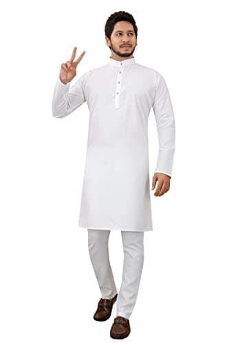 KAMOSA Cotton Blend Solid Kurta Pyjama set for Men for wedding party casual (XXL, WHITE)