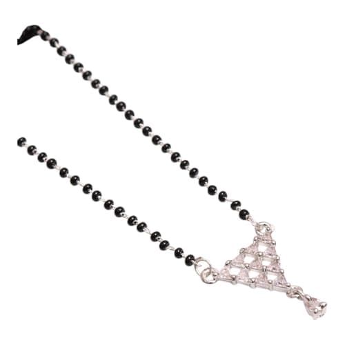 AAIKU Silver Diamond AD Pendant and Black chain Mangalsutra for Women 18 Inch, Suitable for Salvar Kurta, Saree, Wastern Dress for Women Short Jwellery