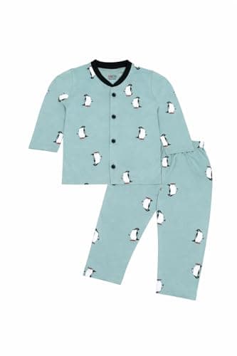 3BROS Cotton Bodysuit/Dress for Boys/Girls Full Pajama & Casual Full Sleeves Night Pajama Set Top Combo Kid's Set (Light Green) (18-24 Months) Pack of 1