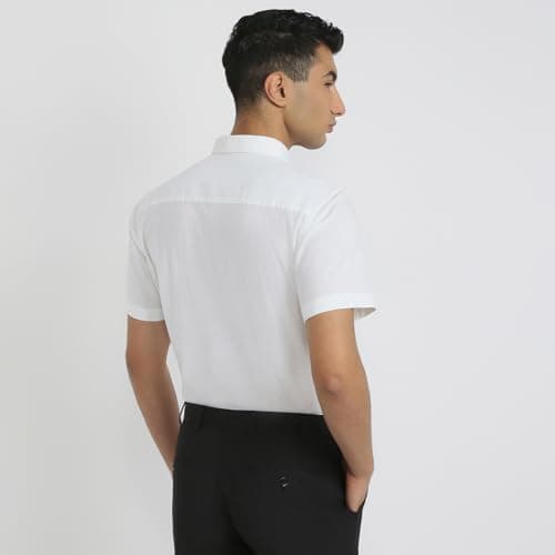 Raymond Men Regular Fit Chambray Pattern Cotton Linen Blend Button Down Collar Half Sleeve Casual Shirt (Size: 42)-RCSI01923-W0 4