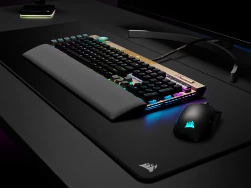 Corsair K100 RGB Optical-Mechanical Gaming Keyboard - Midnight Gold Opx RGB Optical Mechanical Keyswitches - Axon Hyper-Processing Technology for 8X Faster Throughput - 44-Zone RGB Lightedge 3