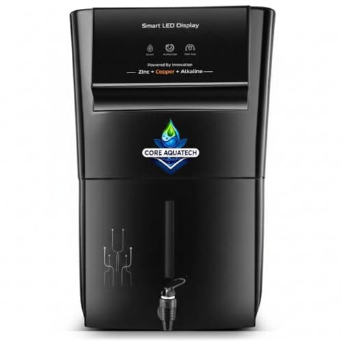 Core Aquatech Aroma RO Water Purifier | RO+UV+UF+Copper+TDS Control | LED Indicator | 12 Liters | 20LPH Flow | Ideal for Borewell, Tanker, Municipal Water .Black