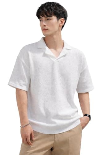 Zilcon Men’s Textured Polo T-Shirt Casual Short Sleeve Summer Wear (in, Alpha, L, Regular, White)