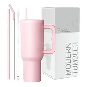 Stainless Steel Insulated Tumbler with Lid & Straw, 100% Leakproof Double Wall Tumblers with Handle, Hot & Cold Drink Sipper for Office,Gym & Outdoors 1200ml Tumbler (Pink)