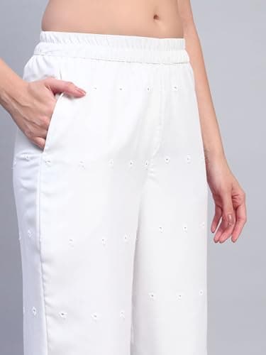 SHOPPING QUEEN Women's Cotton Embroidered Chikankari Palazzo (A687_White7_L) 4