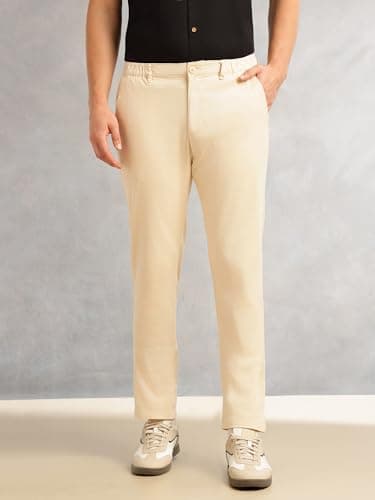 Thomas Scott Men's | Straight Fit | Mid-Rise | Solid | 4 Pockets | Woven | Chinos Trouser (TSB175_Cream_32) 2