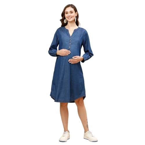 MomToBe Women's Denim Maternity Dress with Zippers for Nursing Pre and Post Pregnancy (Yale Blue ; XX-Large)