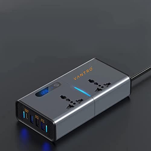 Vantro 200W Car Power Inverter/Laptop Charger with 3 USB (6.2A Max) & 1 C Type(1 * 27WPD) Smart USB Ports, 2 AC Universal Outlets and 12V DC to 220V AC with QC3.0 Model P2 3