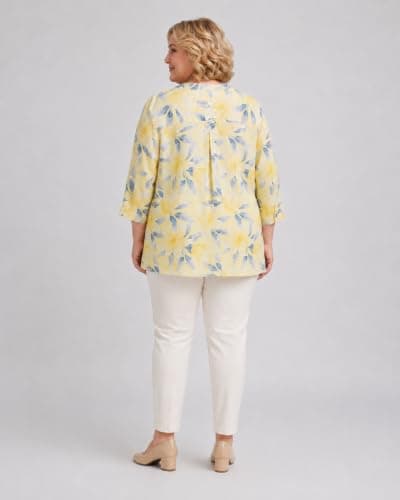 9 Impression Women's Rayon All-Over Printed Mandarin Collar Regular Fit Longline Plus Size Top | Oversized Stylish (in, Alpha, 3XL, Plus, Yellow) 5