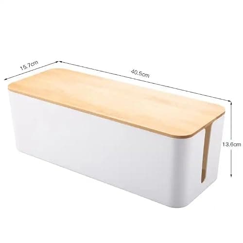 TIPAKKA cable wire organizer box cable manager box for office,home (wooden, white big) size: 40.5 * 15.7 * 13.6 cm 3
