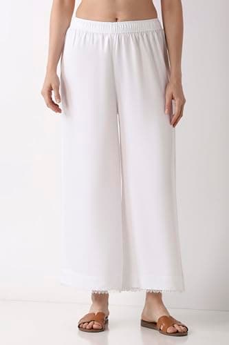 Biba Women White Viscose Rayon Flared Palazzos_3XL 3