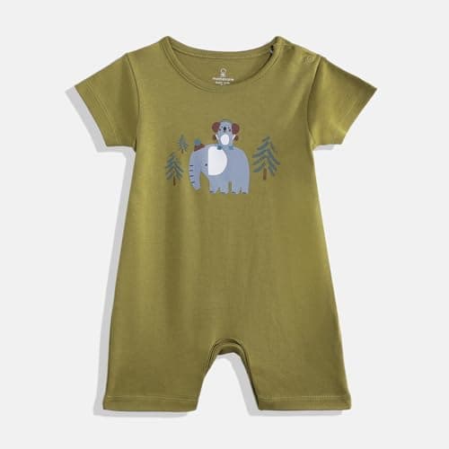 Mothercare Unisex Cozy Animals Printed Short Sleeve Rompers - Pack of 2 - Green 2